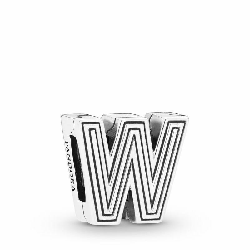 Pandora Reflexions™ Letter W Clip Charm Ireland - Sterling Silver/Silicone - 157963PXC